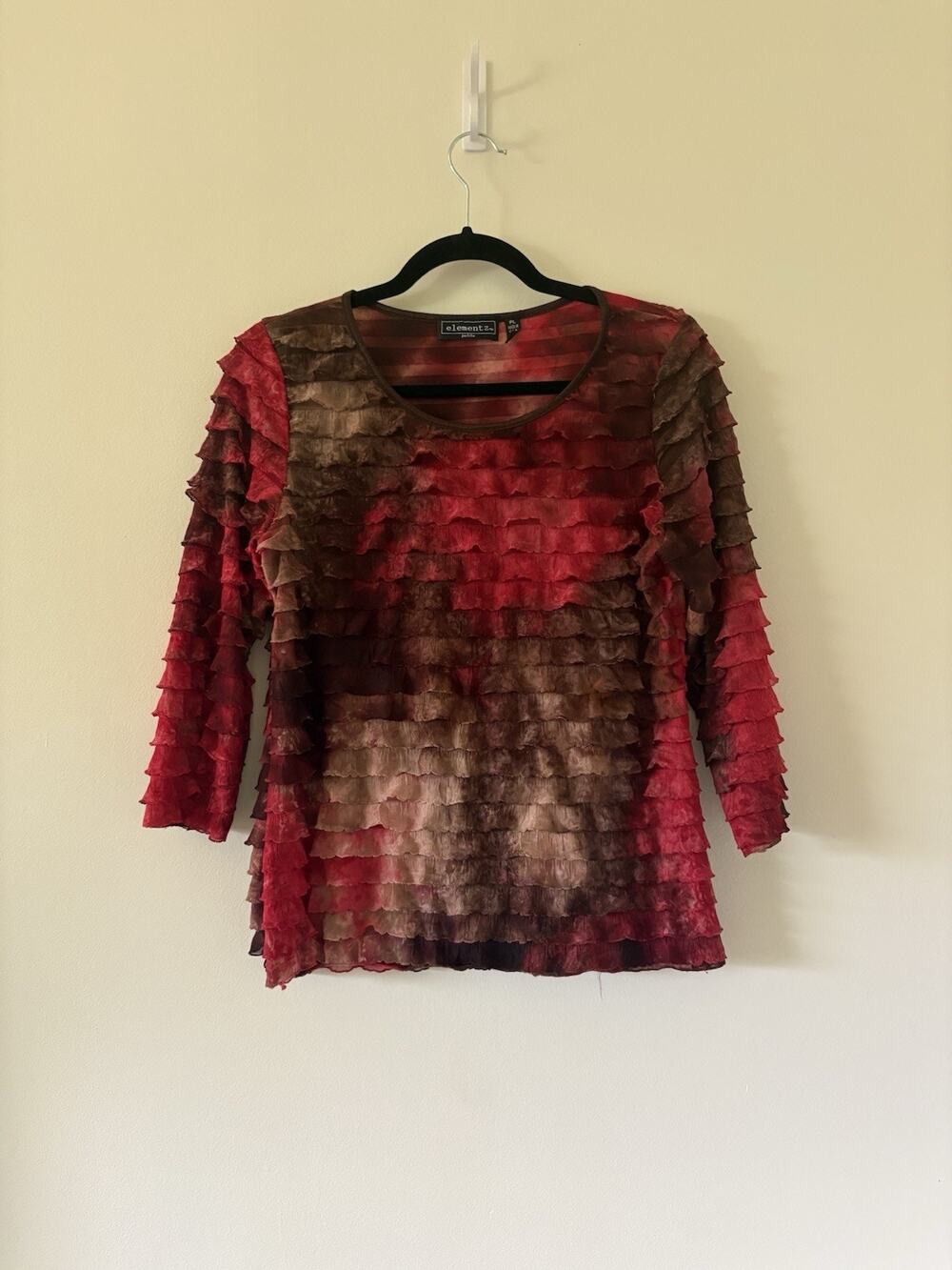Elements Petite PL Burnout Dye Y2K Ruffle Top Goth Layered Hippie Emo